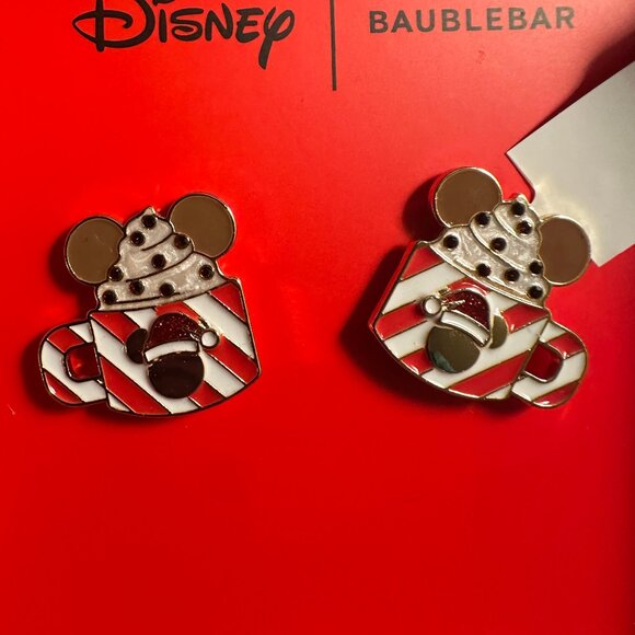 Disney Mickey Hot Cocoa Baublebar Peppermint Striped Stud Earrings NIB - Picture 1 of 2